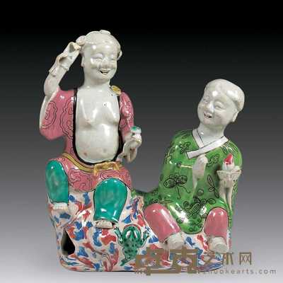 清雍正 合和二仙瓷塑笔架 高20.5cm